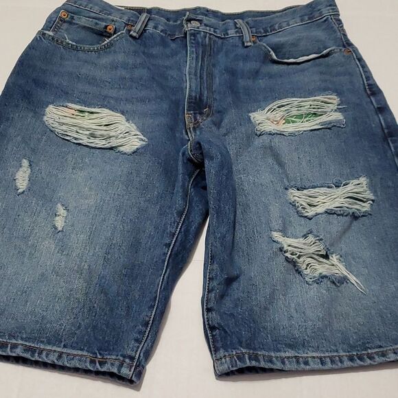 Levi's 569 Loose-Fit Straight Ripped Tropical Hawaiian Jean Shorts Waist 34 - Picture 2 of 9